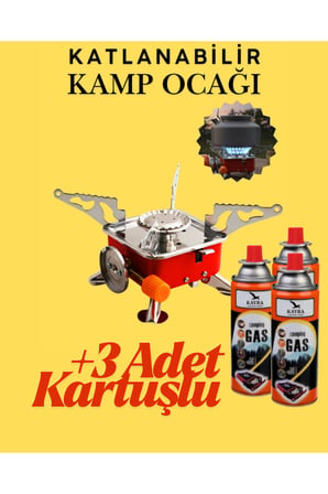 Portatif Kamp Ocağı - Tek Gözlü Manyetolu Piknik Ocağı - Kartuşlu Mini Ocak - Kırmızı +3 Kartuşlu