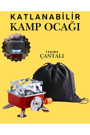 Portatif Kamp Ocağı - Tek Gözlü Manyetolu Piknik Ocağı - Kartuşlu Mini Ocak - Kırmızı +3 Kartuşlu