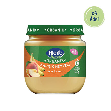 Hero Baby Organik Karışık Meyveli Püresi Kavanoz Mama 120g x6