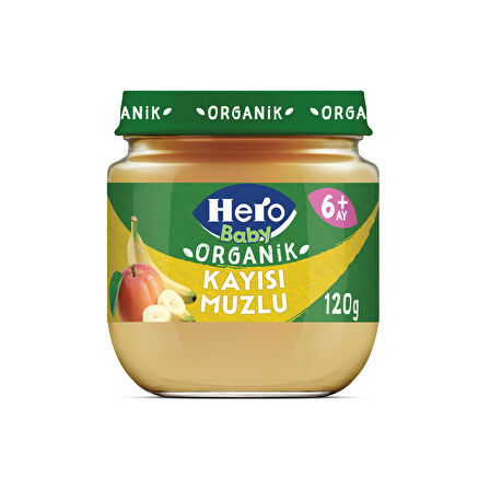 Hero Baby Organik Kayısı Muz Püresi Kavanoz Mama 120g x6
