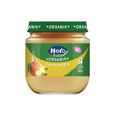 Hero Baby Organik Kayısı Muz Püresi Kavanoz Mama 120g x6