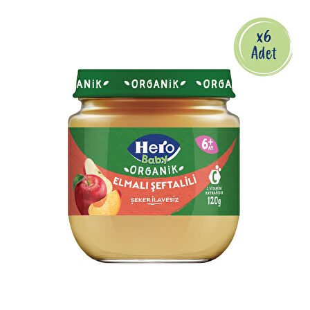 Hero Baby Organik Elma Şeftali Püresi Kavanoz Mama 120g x6