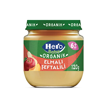Hero Baby Organik Elma Şeftali Püresi Kavanoz Mama 120g x6
