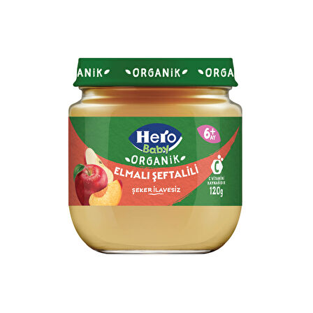 Hero Baby Organik Elma Şeftali Püresi Kavanoz Mama 120g x6