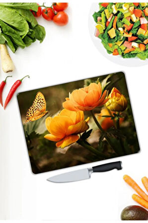 Çiçek Desen Cam Kesme Tablası | Hediyelik, Dekoratif, Ofis, Mutfak