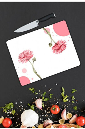 Çiçek Desen Cam Kesme Tablası | Hediyelik, Dekoratif, Ofis, Mutfak