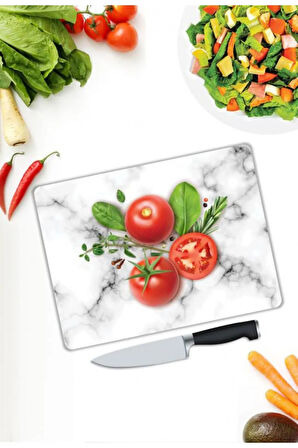 Domates Desen Cam Kesme Tablası | Hediyelik, Dekoratif, Ofis, Mutfak