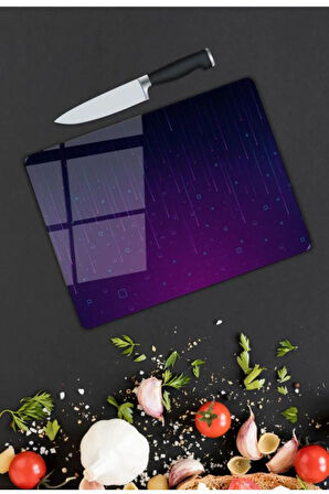 Koyu Minimal Desen Cam Kesme Tablası | Hediyelik, Dekoratif, Ofis, Mutfak