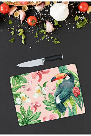 Kuş Desen Cam Kesme Tablası | Hediyelik, Dekoratif, Ofis, Mutfak