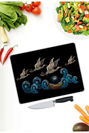 Kuş Desen Cam Kesme Tablası | Hediyelik, Dekoratif, Ofis, Mutfak