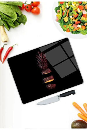 Ananas Desen Cam Kesme Tablası | Hediyelik, Dekoratif, Ofis, Mutfak