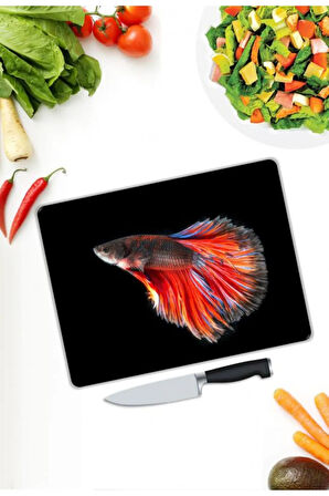 Balık Desen Cam Kesme Tablası | Hediyelik, Dekoratif, Ofis, Mutfak