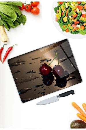 Kiraz Cam Kesme Tablası | Hediyelik, Dekoratif, Ofis, Mutfak