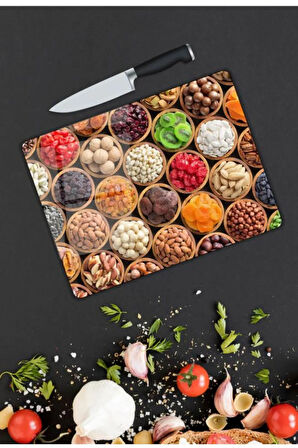 Renkli Desen Cam Kesme Tablası | Hediyelik, Dekoratif, Ofis, Mutfak