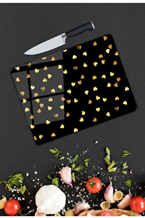 Kalp Desen Cam Kesme Tablası | Hediyelik, Dekoratif, Ofis, Mutfak