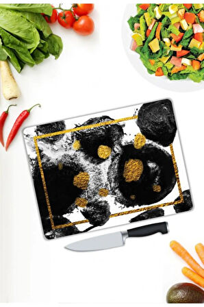 Minimal Desen Cam Kesme Tablası | Hediyelik, Dekoratif, Ofis, Mutfak