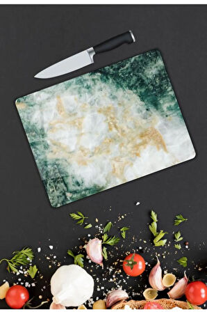 Mermer Desen Cam Kesme Tablası | Hediyelik, Dekoratif, Ofis, Mutfak