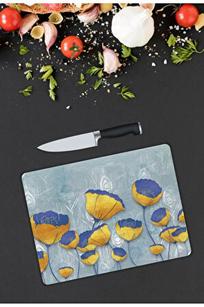 Çiçek Desen Cam Kesme Tablası | Hediyelik, Dekoratif, Ofis, Mutfak