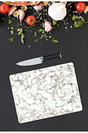 Mermer Desen Cam Kesme Tablası | Hediyelik, Dekoratif, Ofis, Mutfak