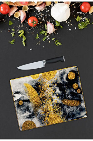 Gold Desen Cam Kesme Tablası | Hediyelik, Dekoratif, Ofis, Mutfak