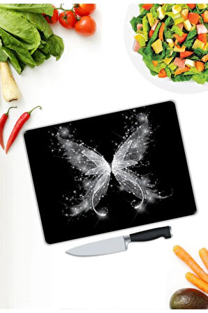 Minimal Desen Cam Kesme Tablası | Hediyelik, Dekoratif, Ofis, Mutfak