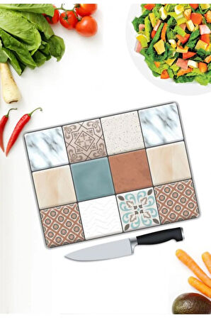 Renkli Desen Cam Kesme Tablası | Hediyelik, Dekoratif, Ofis, Mutfak