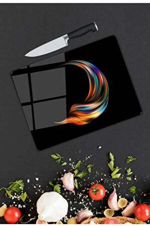 Renkli Desen Cam Kesme Tablası | Hediyelik, Dekoratif, Ofis, Mutfak