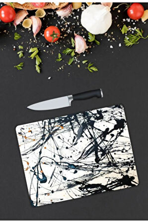 Minimal Desen Cam Kesme Tablası | Hediyelik, Dekoratif, Ofis, Mutfak