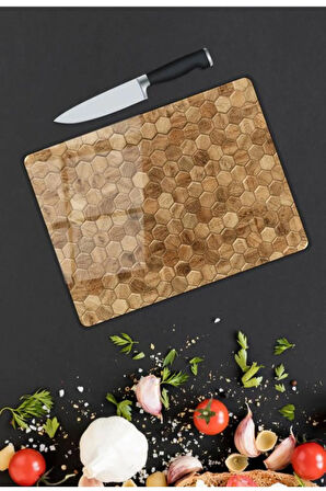 Minimal Desen Cam Kesme Tablası | Hediyelik, Dekoratif, Ofis, Mutfak