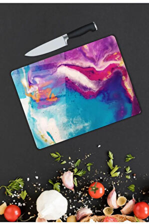 Renkli Desen Cam Kesme Tablası | Hediyelik, Dekoratif, Ofis, Mutfak