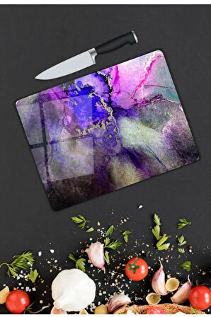 Renkli Desen Cam Kesme Tablası | Hediyelik, Dekoratif, Ofis, Mutfak