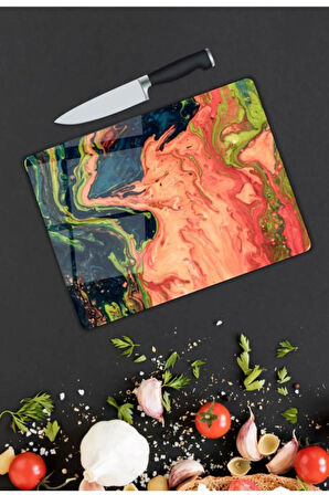 Renkli Desen Cam Kesme Tablası | Hediyelik, Dekoratif, Ofis, Mutfak