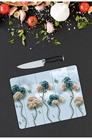 Minimal Desen Cam Kesme Tablası | Hediyelik, Dekoratif, Ofis, Mutfak