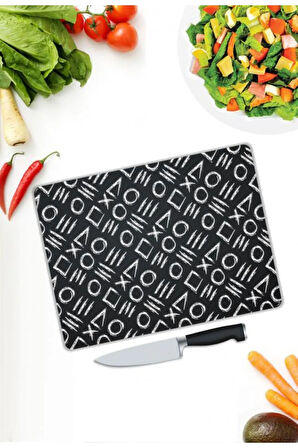 Siyah Desen Cam Kesme Tablası | Hediyelik, Dekoratif, Ofis, Mutfak