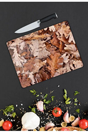 Yaprak Desen Cam Kesme Tablası | Hediyelik, Dekoratif, Ofis, Mutfak