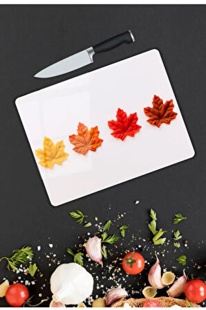 Yaprak Desen Cam Kesme Tablası | Hediyelik, Dekoratif, Ofis, Mutfak