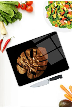 Yaprak Desen Cam Kesme Tablası | Hediyelik, Dekoratif, Ofis, Mutfak