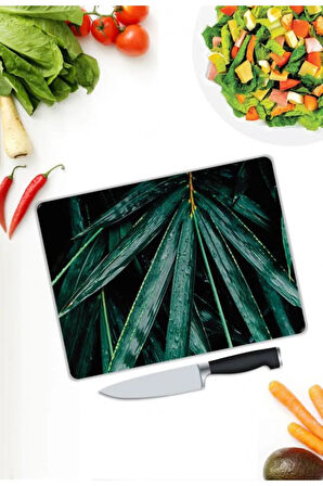 Yaprak Desenli Cam Kesme Tablası | Hediyelik, Dekoratif, Ofis, Mutfak