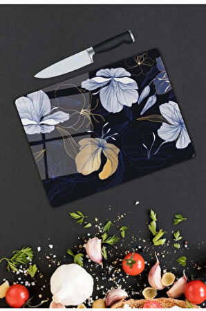 Yaprak Desen Cam Kesme Tablası | Hediyelik, Dekoratif, Ofis, Mutfak