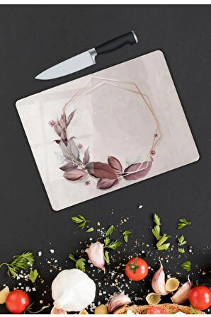 Yaprak Desen Cam Kesme Tablası | Hediyelik, Dekoratif, Ofis, Mutfak