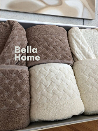Bella Home 8 Parça Hasır Aile Bornoz Seti - Çeyiz Seti - %100 Pamuk - Orijinal Lüks Kutu