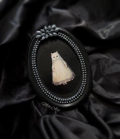 El Yapımı Vintage Kedi Temalı Siyah Beton Çerçeve Eskitmeli Çerçeve Cilalı ( Camsız )