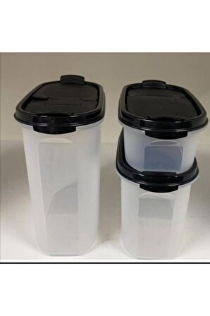 Tupperware Oval 3 lü Siyah Kapaklı Set