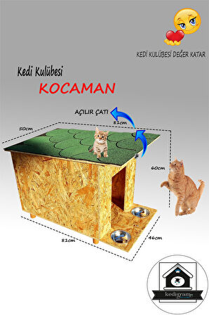 Kedigram Kedi Kulübesi Su Geçirmez Tek Katlı Mama Kaplı Kedi Evi Açık Kahverengi - Yeşil 