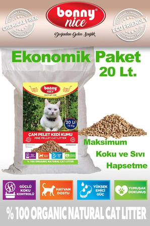  Bonny Nice Doğal Çam Peleti Kedi Kumu 10 Kg 20 Lt
