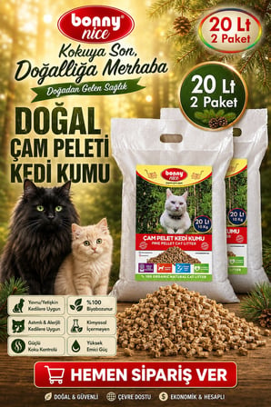 Bonny Nice Doğal Çam Peleti Kedi Kumu 10 Kg 20 Lt (2 Adet)