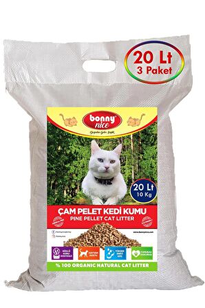 Bonny Nice Doğal Çam Peleti Kedi Kumu 10 Kg 20 Lt (3 Adet)