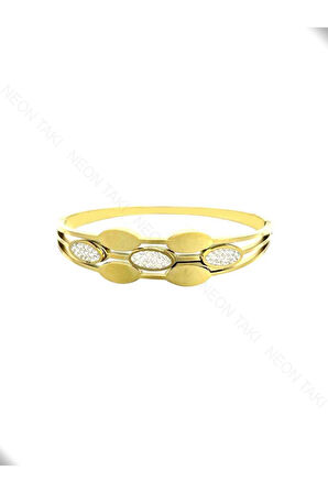 Zirkon Taşlı, Paslanmaz Çelik Kelepçe Bileklik 58, Altın Renk