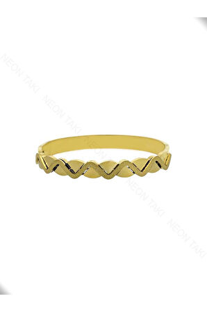 Zikzak Figürlü, Paslanmaz Çelik Kelepçe Bileklik 59, Altın Renk