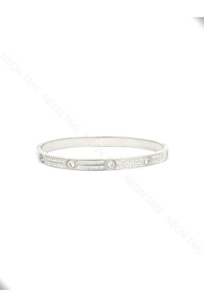Zirkon Taşlı, Paslanmaz Çelik Kelepçe Bileklik 85, Gümüş Renk